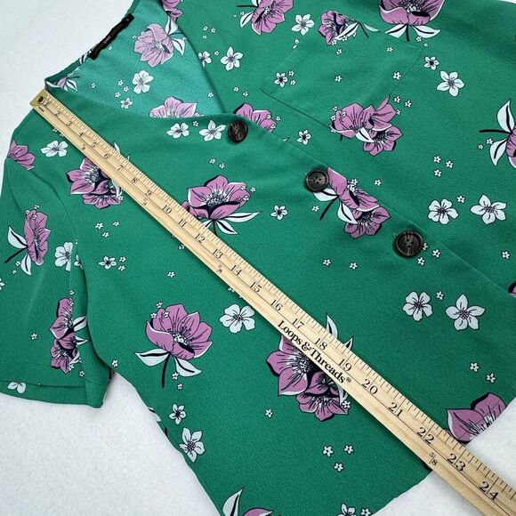 Anthropologie Azel Hazel Womens Floral Blouse Large Kelly Green Button Boxy - Picture 13 of 15